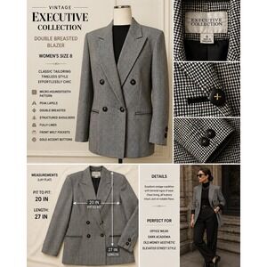 Executive Collection Vintage‎ Houndstooth Blazer Double Breasted Gold Button 8 8